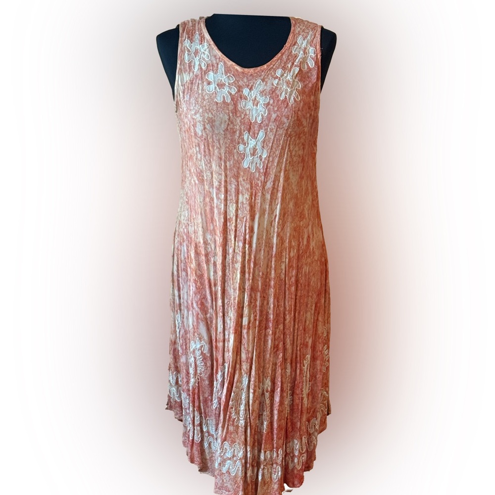 Orange Maxi Dress with Floral Pattern